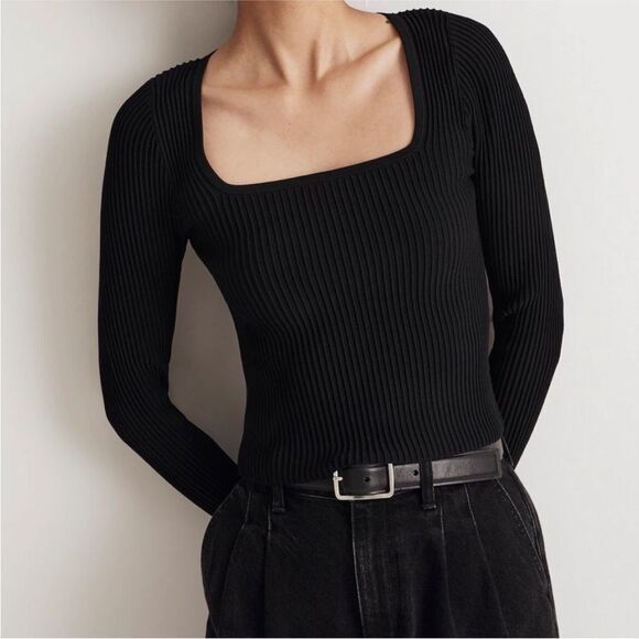 Madewell NWT Ottoman Pullover Crop Sweater in True Black Size Small - Picture 2 of 6